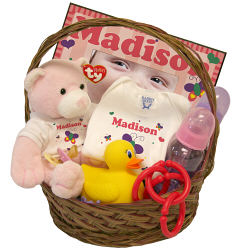 C06148 - New Baby "Beautiful Butterfly" Personalized Economy Gift Basket